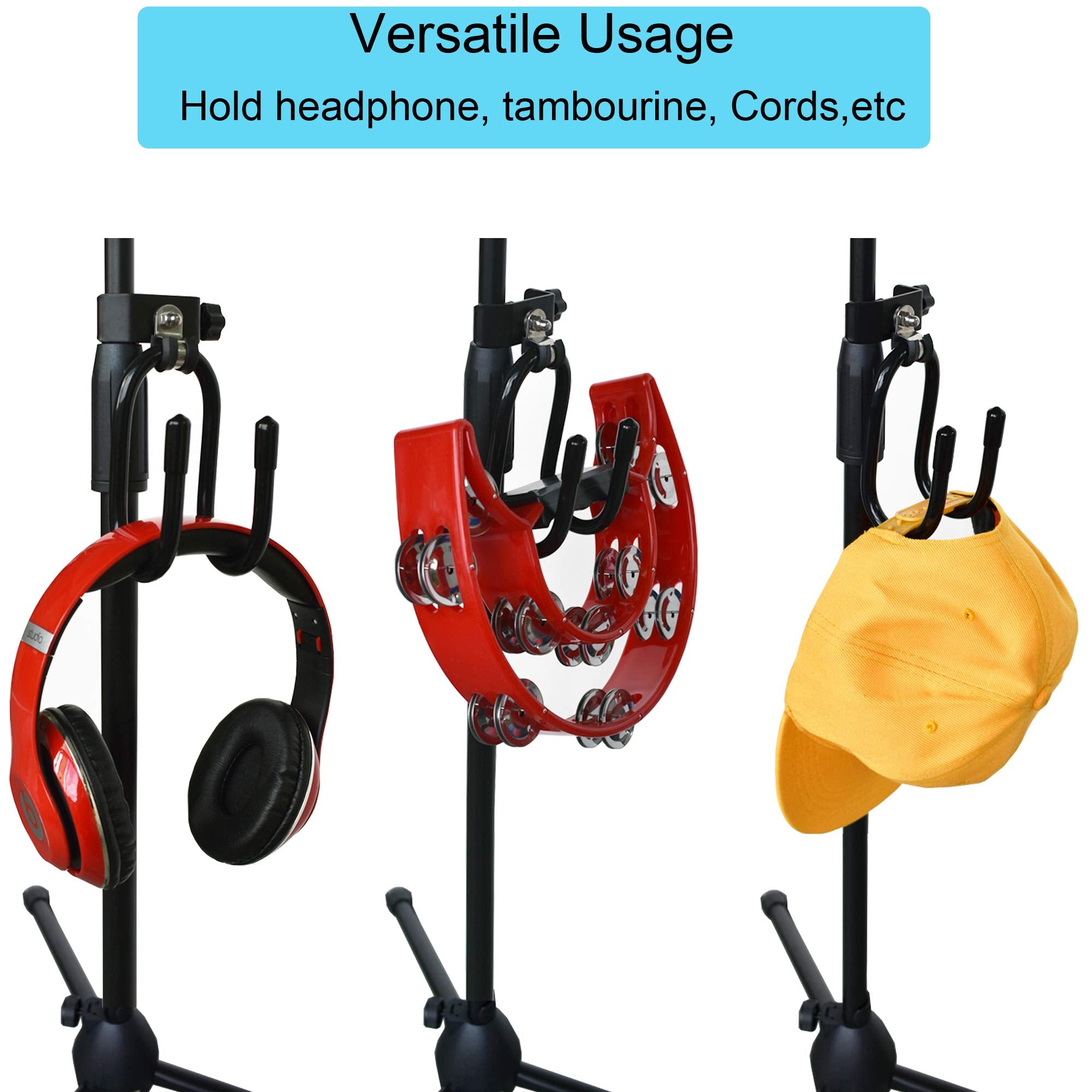 YYST Microphone Stand Clamp-On Studio Headphone Hanger Holder Hook Rack for Headphone, Cords, Tambourines, etc- No Instrument (1
